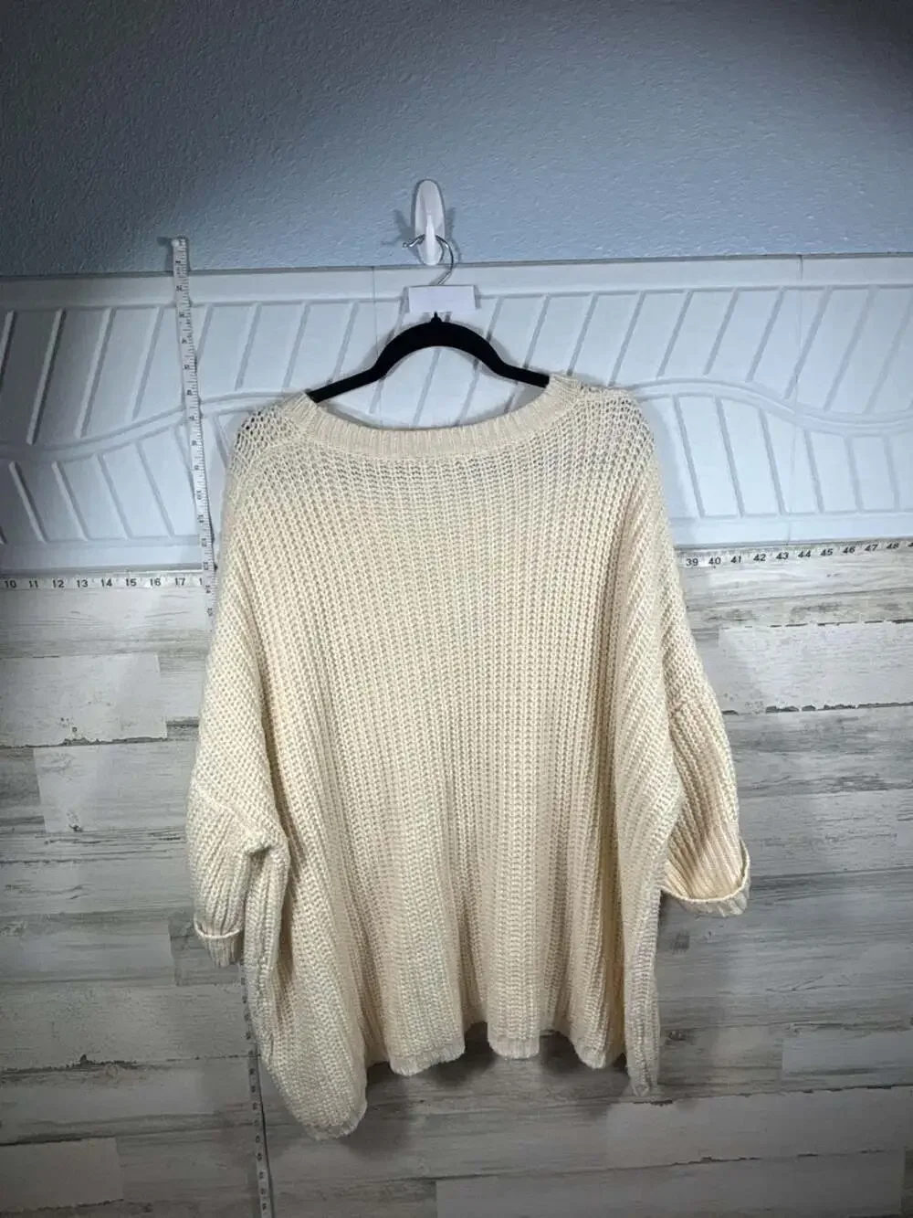 J.O.A. Beige Chunky Knit Oversized Sweater with Front Pocket